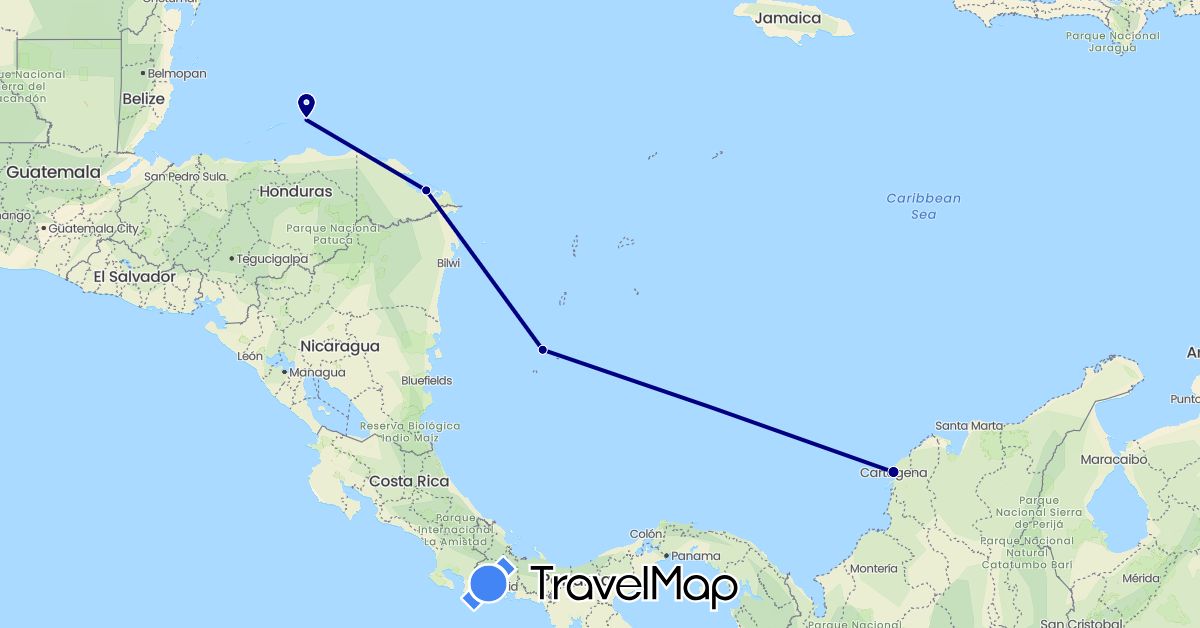 TravelMap itinerary: driving in Colombia, Honduras (North America, South America)